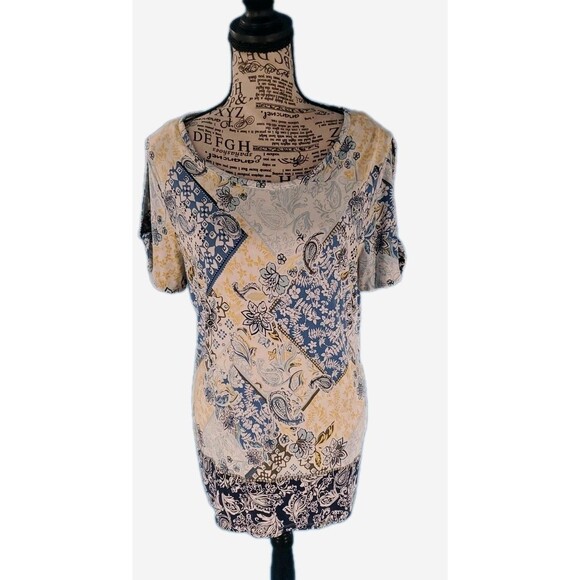 Women Short Sleeve Top Lg Floral Boho Multicolor Open Sleeve Lightweight Casual - Picture 1 of 16